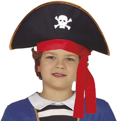 Guirca Piraten kapitein hoed voor kinderen - carnaval/verkleed accessoires - zwart - met ornamenten
