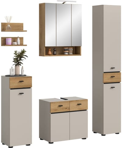 Moderne Badcombinatie met Verlichting - 5-delige Kast in Kasjmier - Ruime Opbergoplossing - 154x191x35cm