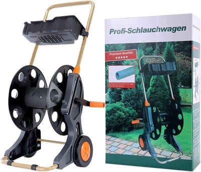 Tuinslanghaspel Wagen - Slanghouder Trolley - Tuin Besproeien - Opbergmand Ingebouwd - Draagbaar - Zwart