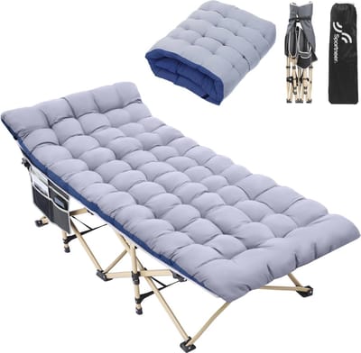 Opklapbaar Veldbed met Kussen - XXL Campingbed, Inklapbaar en Geschikt voor Binnen en Buiten - 188 x 71 cm, Tot 204 kg