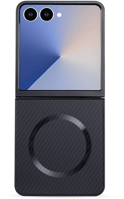 Hoesje Geschikt voor Samsung Galaxy Z Flip 7 - Zwart - Casemania Carbon Back Cover geschikt voor MagSafe - Magnetisch Telefoonhoesje Bescherming Case