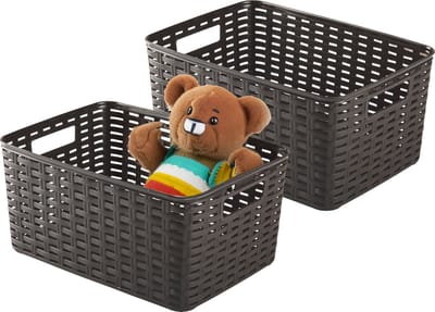 Plasticforte Opbergmand - 2x - Kastmand - rotan kunststof - choco bruin - 10 Liter - 22 x 33 x 16 cm