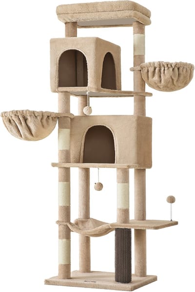 Feandrea - Krabpaal - Kattenboom - Voor Katten - 175 cm Hoog - 2 Grotten - 2 Hangmatten - 5 Krabpalen