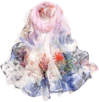 Dailygoods- Sjaal Dames 100% Zijde - Bloemenprint - Chiffon Wrap - 155x50 cm - Uniseks - Elegant Ontwerp - Sjaaltje