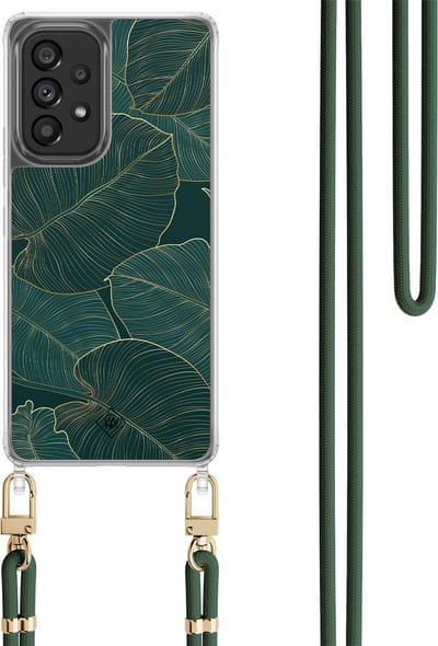 Casimoda® hoesje met koord - Geschikt voor Samsung A53 - Monstera Leaves - Afneembaar koord - TPU/polycarbonaat - Groen