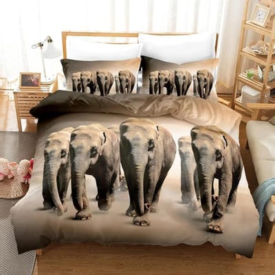 3D Olifant Beddengoed Set Queen Full Dekbedovertrek Sets Design Olifant Sprei Zwart Wilde Dieren Zacht 2/3 stuks Microvezel Dekbedovertrek EU single(135x200cm)