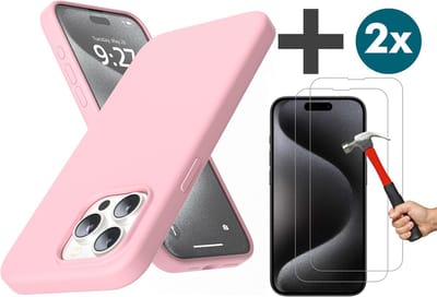 Arara Hoesje met 2 Stuks Screenprotectors Geschikt voor iPhone 15 Pro Max Hoesje Siliconen - liquid Backcover - Roze
