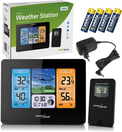 GreenBlue GB526 - Draadloos Weerstation - DCF-sensor - Set met batterijen