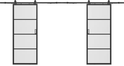 Vente-unique Dubbele schuifdeur met opbouwsysteem - aluminium en transparant gehard glas - 2 x H205 x L93 cm - SINCA II