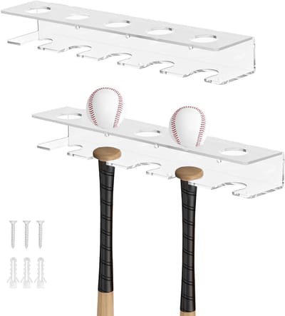 Inovra Plus - Wandhouders voor honkbalopslag - Acryl - Racket- en balhouder voor thuis of honkbalstadion - Set van 2 stuks.