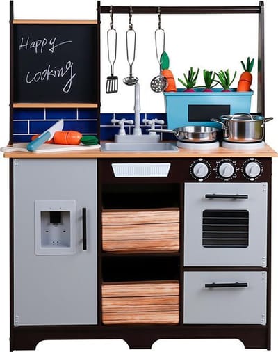 Rijoka Houten Speelkeuken - Mét Krijtbord - Kinderkeuken - 83x31x95cm - Inclusief Kookgereedschap en ijsbekerhouder