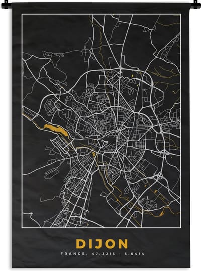 Wandkleed - Wanddoek - Frankrijk – Dijon - Plattegrond – Stadskaart - Kaart - 120x180 cm - Wandtapijt