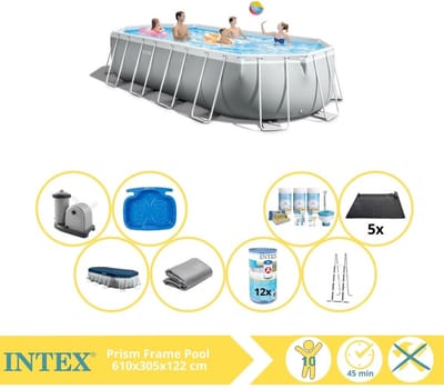 Intex Prism Frame Zwembad - Opzetzwembad - 610x305x122 cm - Inclusief Onderhoudspakket, Filter, Solar Mat en Voetenbad