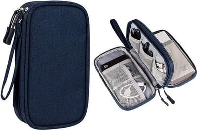 Draagbare Organizer voor Elektronische Accessoires met Ruimte voor Kabels en USB-Sticks - Donkerblauw