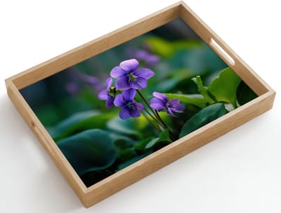 Dienblad hout 50x35 cm - Schootdienblad - Viooltjes - Paars - Bloem - Bladeren - Borrelplank rechthoek - Plateau dienbladen