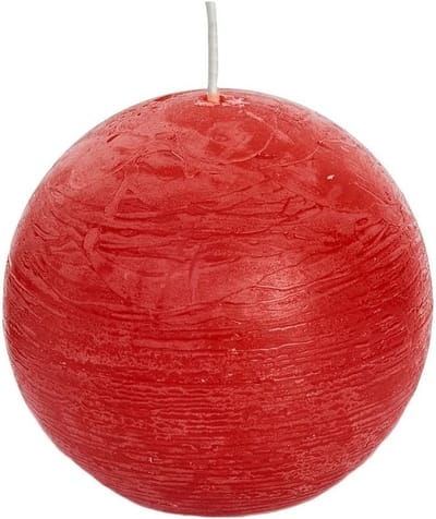 Spaas rustieke bolkaars - rood - 1x - D8 cm - 24 branduren - ronde kaarsen