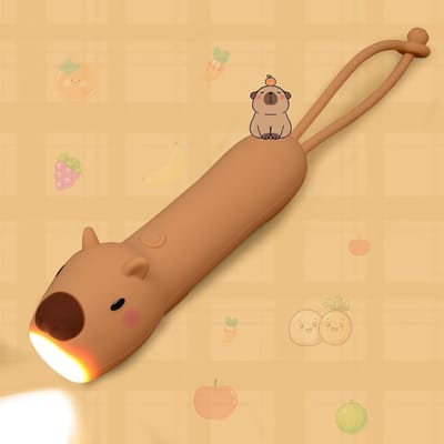 Siliconen zaklamp in de vorm van een capibara, oplaadbaar nachtlampje om op te hangen, Geschikt voor kamperen, nachtwandelingen en gezinsgebruik, draagbare zaklamp met dierenthema.
