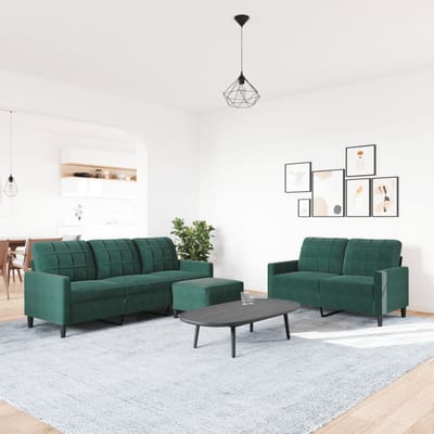 vidaXL - 3-delige - Loungeset - met - kussens - fluweel - donkergroen