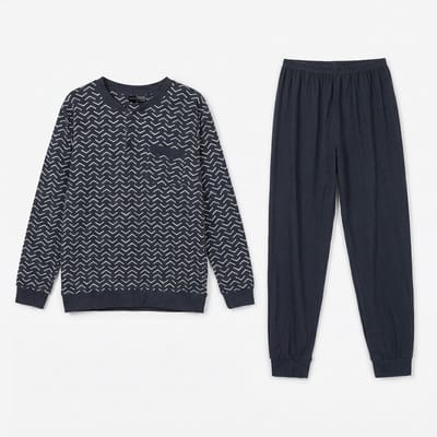 Heren Pyjama Met knoopjes Lange Mouw Lange Broek - Katoen - Zwart - Maat M - 2504-Black-M