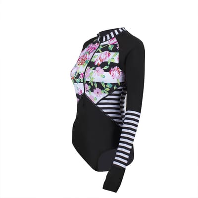 Dames lycra swimsuit M gestreept met rozen