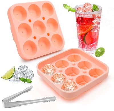 Dailygoods - IJsblokjesvorm, ijsblokjesvorm, BPA-vrij, siliconen voor cocktail, whisky, koffie, sap, ijsblokjesvormen (roze, 9-vak)