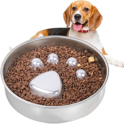 Honden Slowfeeder - Interactieve voerbak - Gezond eten - Roestvrij staal - 22x22x4 cm - Poot
