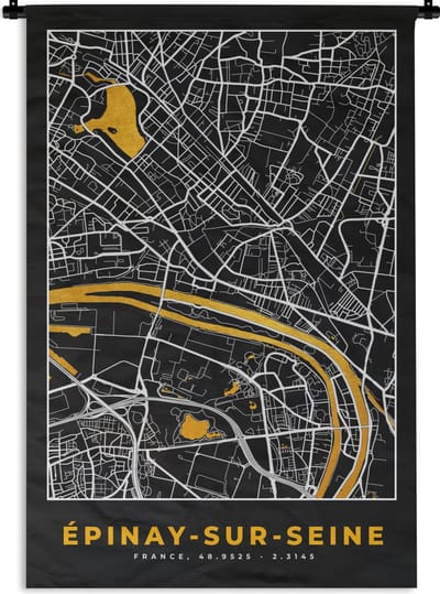 Wandkleed - Wanddoek - Plattegrond – Kaart – Stadskaart – Frankrijk – Épinay-sur-Seine - 120x180 cm - Wandtapijt