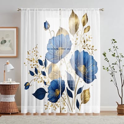 2 Pièces HD Numérique Rose Doré Feuille Imprimée Cantonnière de Fenêtre Décoration de Style Décoration Maison Salon Chambre Rideau à Tringle E W52H63inchW132H160cm gray