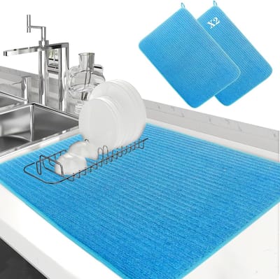 2 stuks afdruipmat voor keuken, gootsteendroogmat, afdruipmat, microvezel bescherming voor keuken en gootsteen, droogmat als afdruiponderlegger voor keuken en gootsteen (50 x 38 cm)