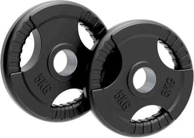Olympische halterschijven 5 kg - rubberen coating - tri-grip ontwerp