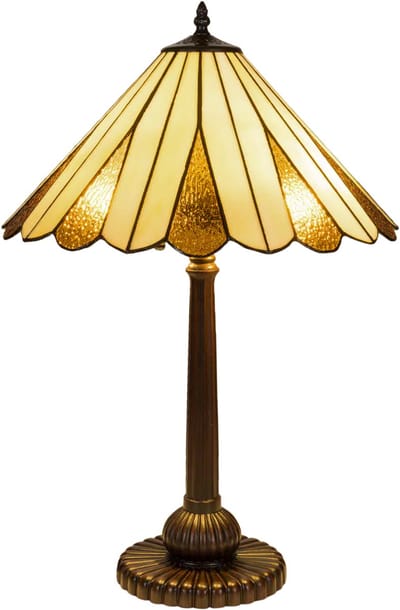 Tiffany tafellamp Klassiek - Crème-amber - Ø 39,5 cm - Glas in lood - Warm licht - Paneelontwerp | RORUVERA