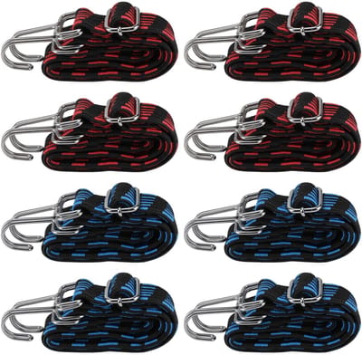 Dailygoods- Bungeekoorden 8 stuks - Verstelbare Elastische Banden 1 m - Zwart/Rood/Zwart Blauw - Versterkte Haak - Flexibel Kernmateriaal - Ideaal voor Beveiligen