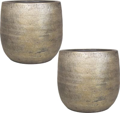 Floran Plantenpot Mira - Set van 2x stuks - goudkleurig - keramiek - 14 x 14 cm - bloempotten