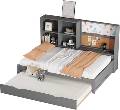 Uittrekbaar Kinderbed 90x200cm met Lattenbodem: Slaapbank, Dagbed en Opbergruimte - Grijs