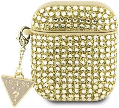 Guess Rhinestones Triangle Logo Airpods Case - Apple Airpods 1 & 2 - Goud