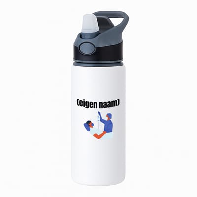 Hacebo® - dokter met patient met eigen naam waterfles met rietje zwart - Dokter - iemand die dokter is - ziekenhuis - verjaardag - cadeau - kado - water fles - 650ML