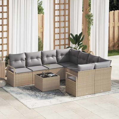 vidaXL Bankstel 9 st 8-Aantal zitplaatsen Beige en Grijs Polyrattan