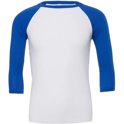 Bella+Canvas Unisex 3/4 Sleeve Baseball T-Shirt CV3200 - White/True Royal - L