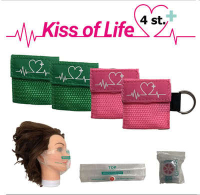 Reanimatiemasker | Kiss of Life | Reanimeren | Beademingshulpmiddel | Sleutelhanger met ring | 2x Groen - 2x Roze