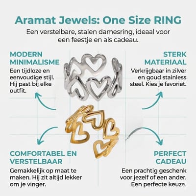 Stalen verstelbare open ring - Romantisch hartje design -krasbestendig