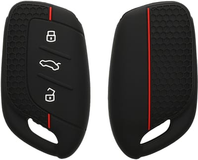 kwmobile autosleutel hoesje geschikt voor MG 3-knops ZS MG4 MG5 MG6 hoes - Siliconen autosleutel behuizing - Auto sleutel case met honingraat - Sleuteletui in zwart / rood
