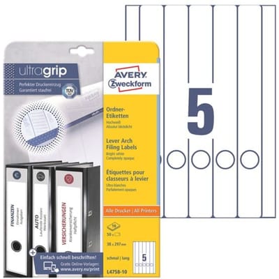 Avery-Zweckform Ordneretiketten L4758-10 38 x 297 mm Papier Wit Permanent hechtend 50 stuk(s)