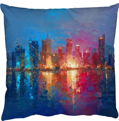 Sierkussens - Kussentjes Woonkamer - 50x50 cm - Skyline - Penseelstreken - Donkerblauw - Lichtgevend