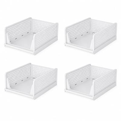DIMICO - Opbergbox - Opbergdoos - Opbergboxen - Set van 4 - Kledingskast Organizer - Kast Opbergers - Wit - Uitschuifbare Lade