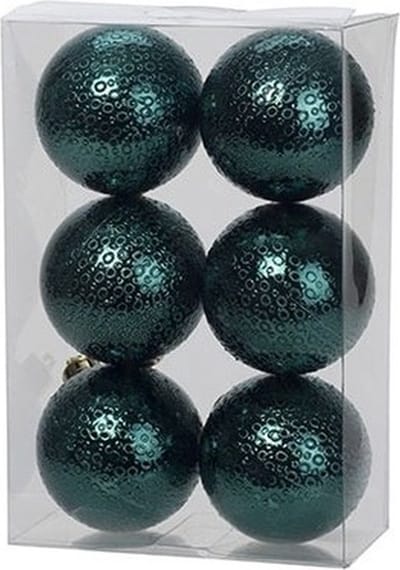 6x Petrol blauwe kunststof kerstballen 6 cm - Cirkel motief - Onbreekbare plastic kerstballen - Kerstboomversiering petrol blauw