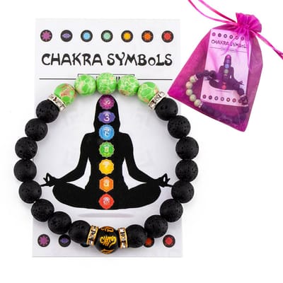 Hart Chakra Armband met Lavastenen en groene Jasper kralen - 18CM - Geschikt voor aroma therapie