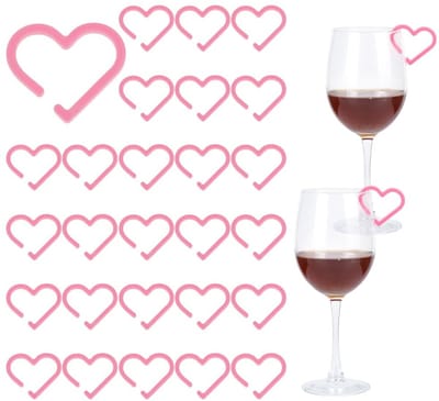 Dailygoods- Drankmarkeringen Hartvormig - 30 Acryl Bedeltjes - Lichtpaars/Rood - Voor Vrijgezellenfeest/Bruiloft - Cocktail Party Decoratie - Klein en Elegant - Wijnglasbedels