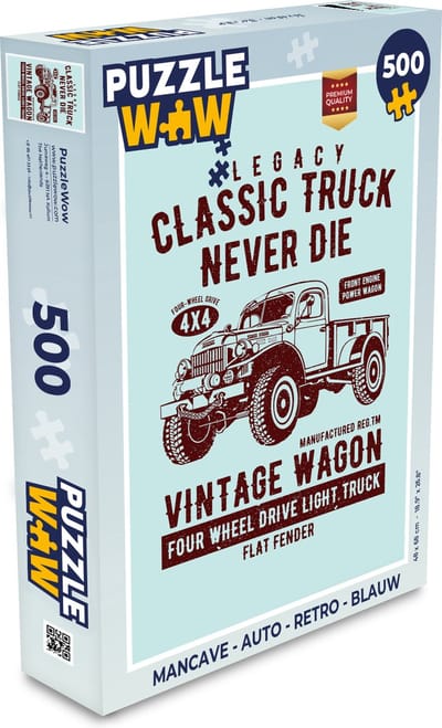 Puzzel Mancave - Auto - Retro - Blauw - Legpuzzel - Puzzel 500 stukjes