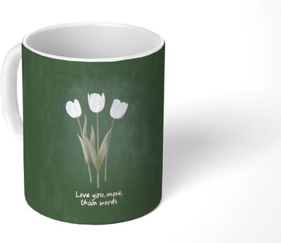 Mok - Koffiemok - Tulpen - Roze - Tekst - Love - Mokken - 350 ML - Beker - Koffiemokken - Theemok - Mok met Tekst