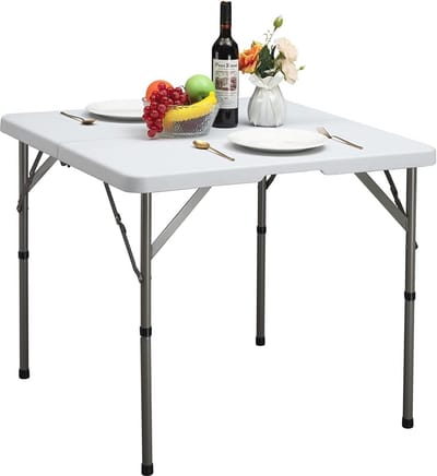 Inklapbare Tafel - Rechthoekige Bijzettafel voor Balkon, Camping en Tuin - 46 x 46 x 48 cm - Zwart Met Glas Tafelblad